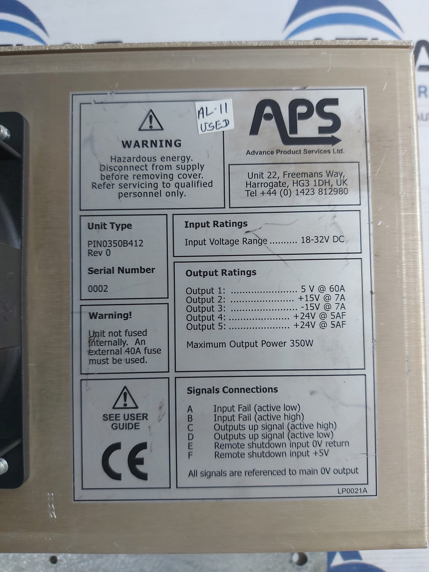 ADVANCE PIN0350B412 OUTPUT DC POWER SUPPLY REV 0