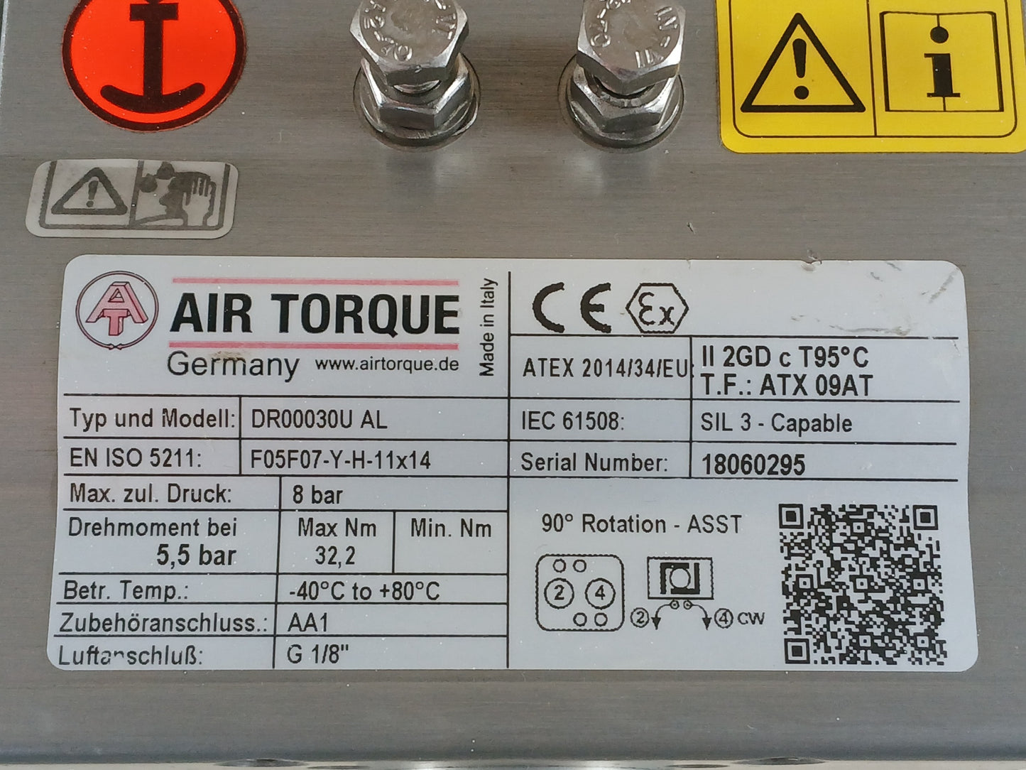 AIR TORQUE DR00030U AL PNEUMATIC ACTUATOR