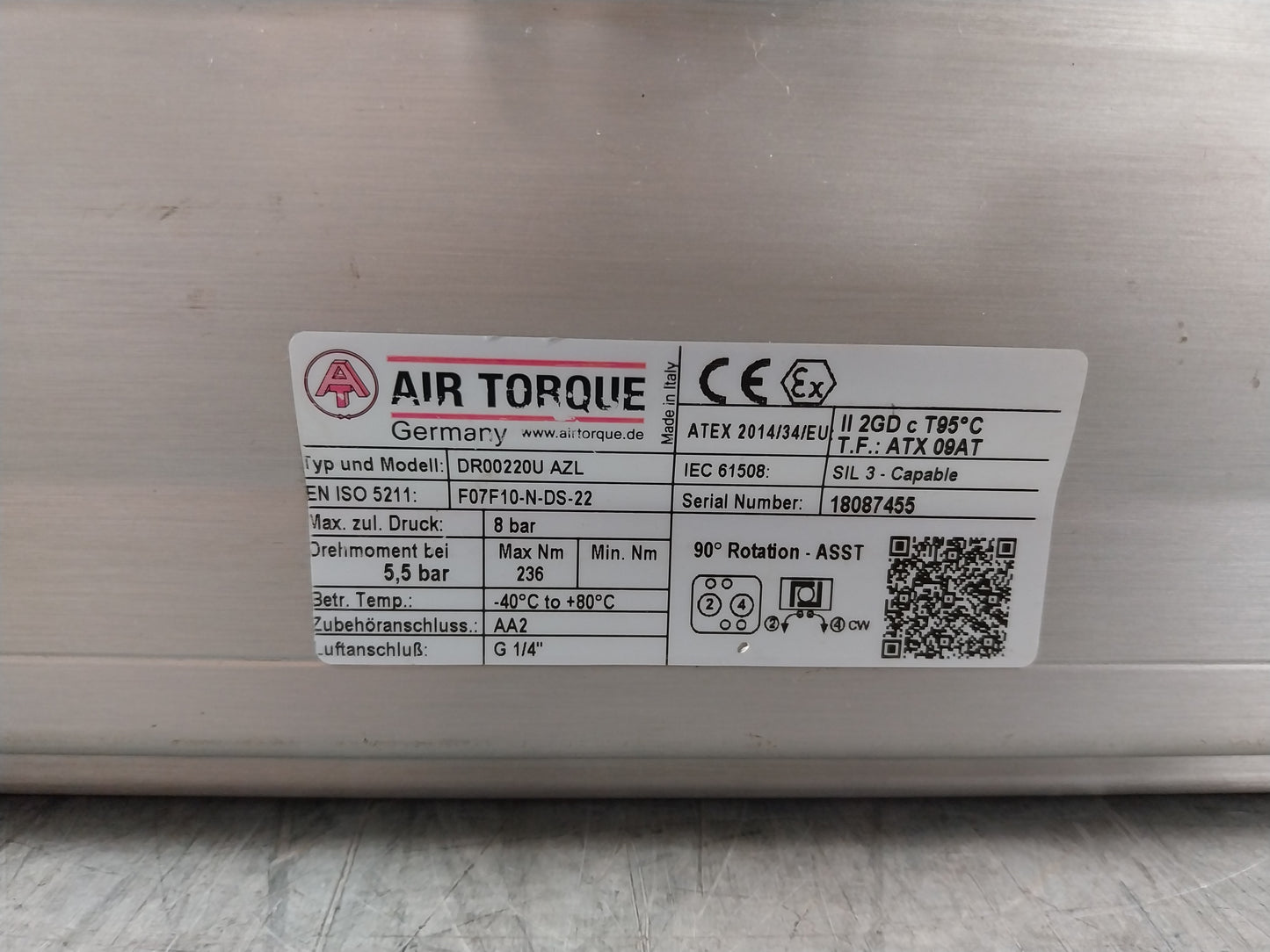 AIR TORQUE DR00220U AZL PNEUMATIC ACTUATOR