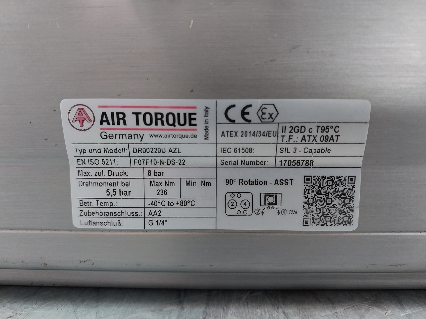 AIR TORQUE DR00220U AZL PNEUMATIC ACTUATOR