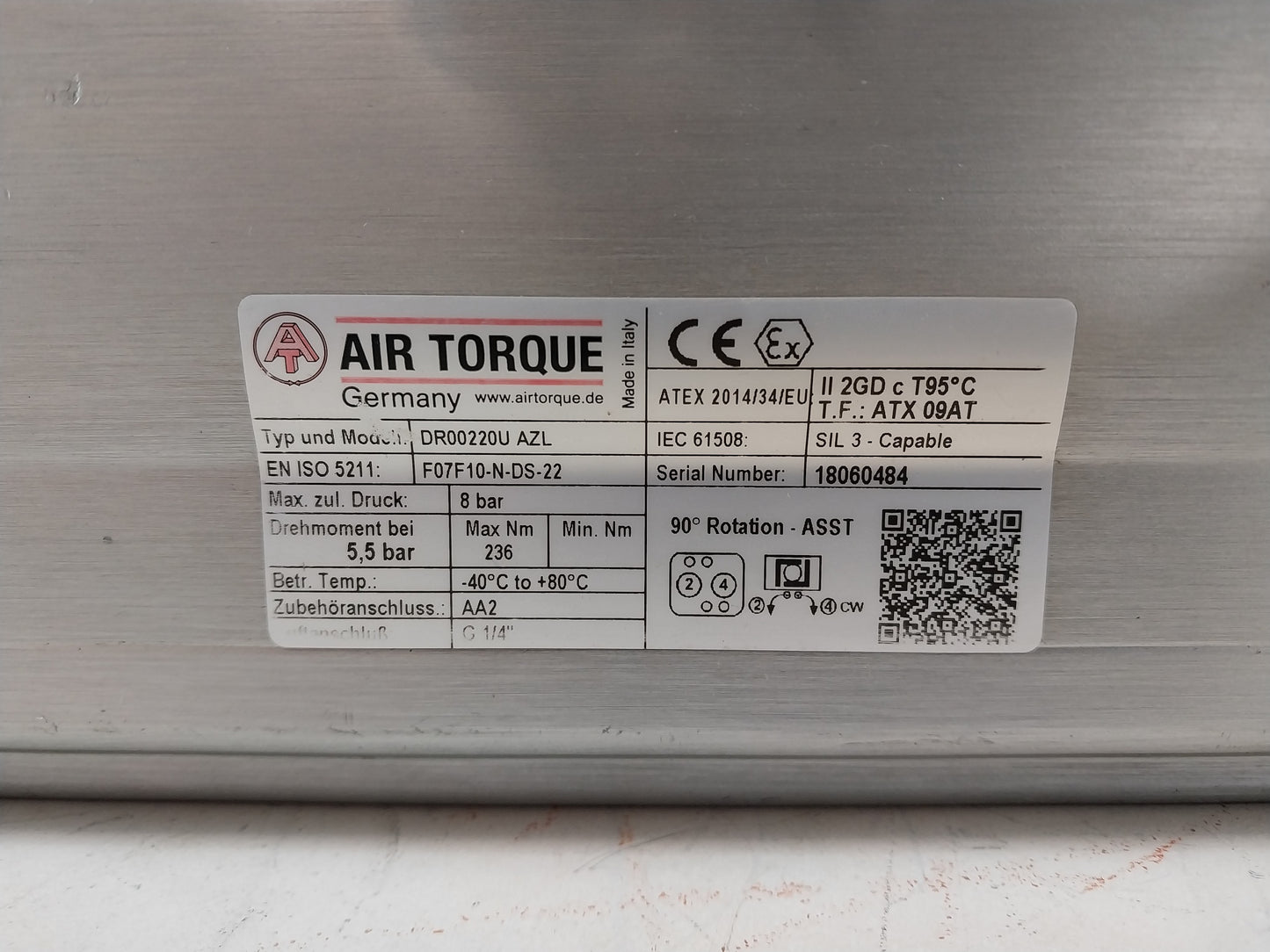 AIR TORQUE DR00220U AZL PNEUMATIC ACTUATOR