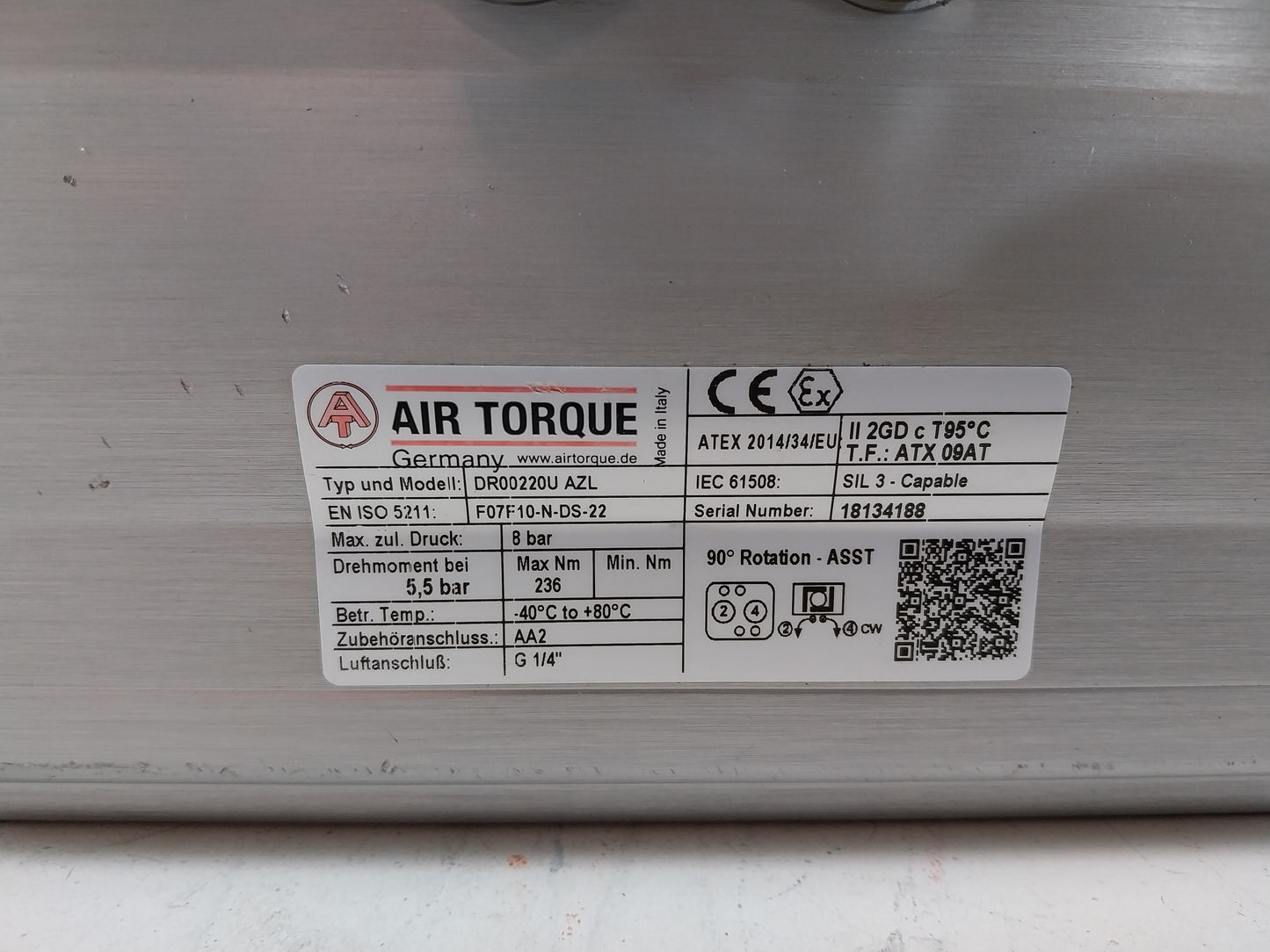 AIR TORQUE DR00220U AZL PNEUMATIC ACTUATOR
