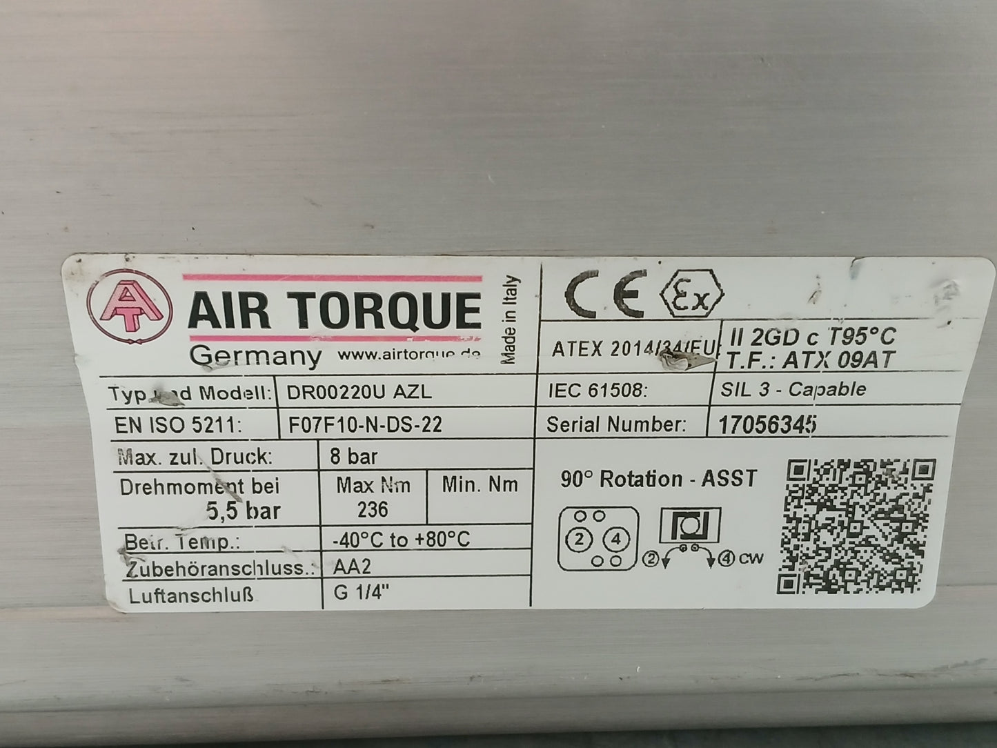 AIR TORQUE DR0220U AZL PNEUMATIC ACTUATOR