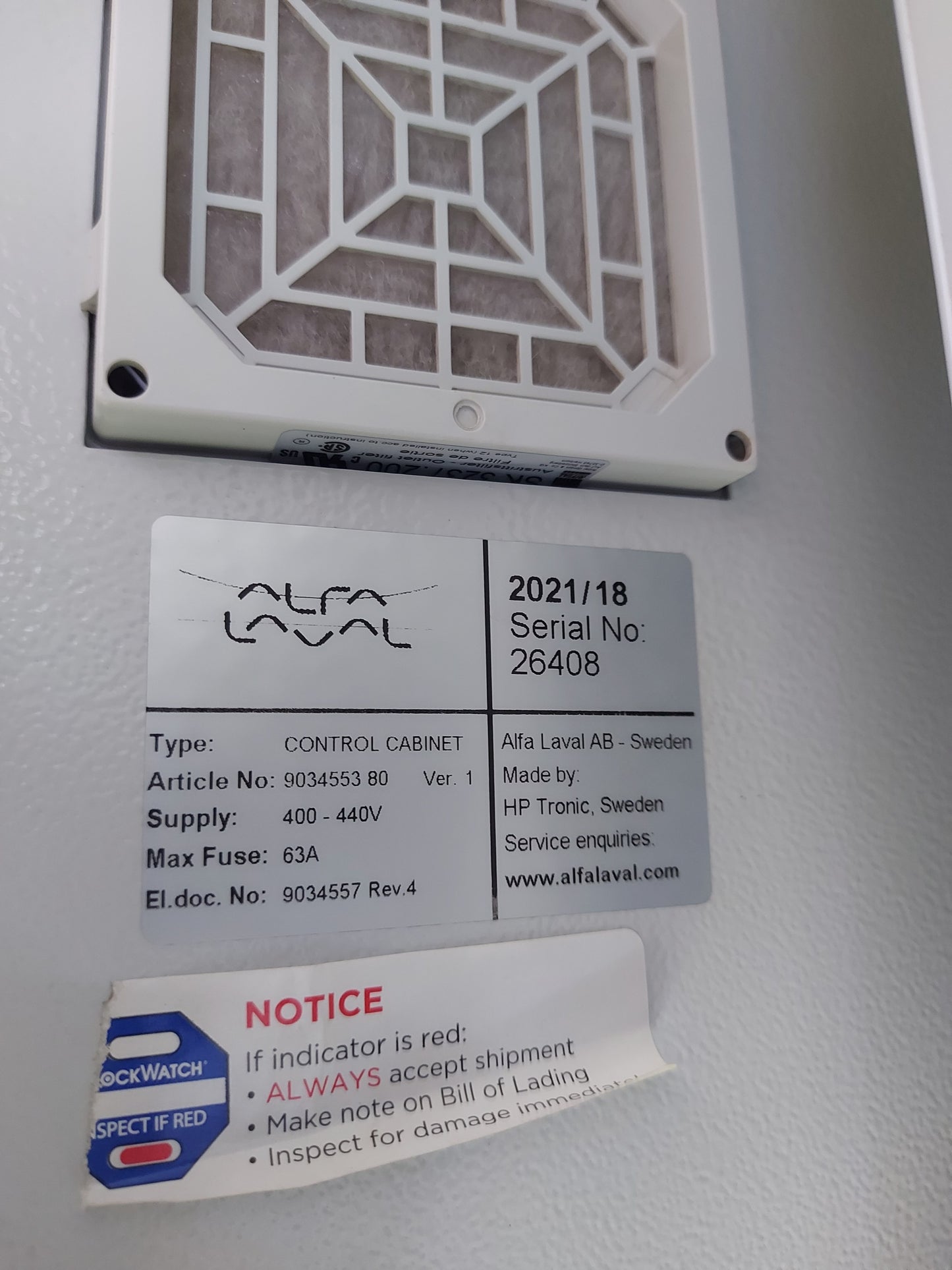 ALFA LAVAL CONTROL CABINET 9034553 80 VER.1