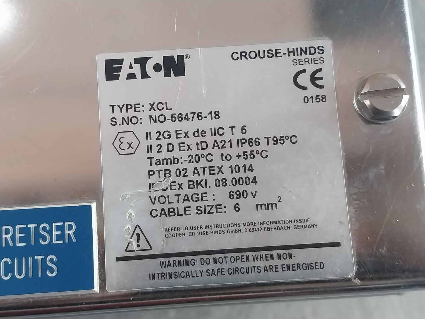 ALFA LAVAL EATON XCL EXPLOSION PROOF ENCLOSURE BOX 690V 6mm2