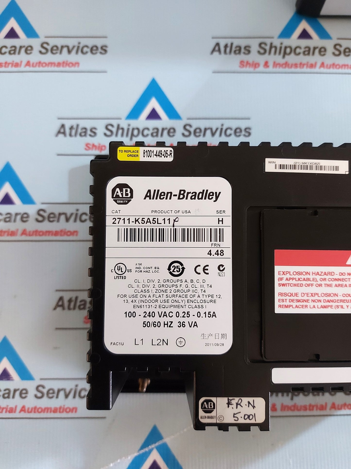 ALLEN-BRADLEY 2711-K5A5L11P OPERATOR INTERFACE PANEL 100-240VAC 0.25-0.15A SER.H