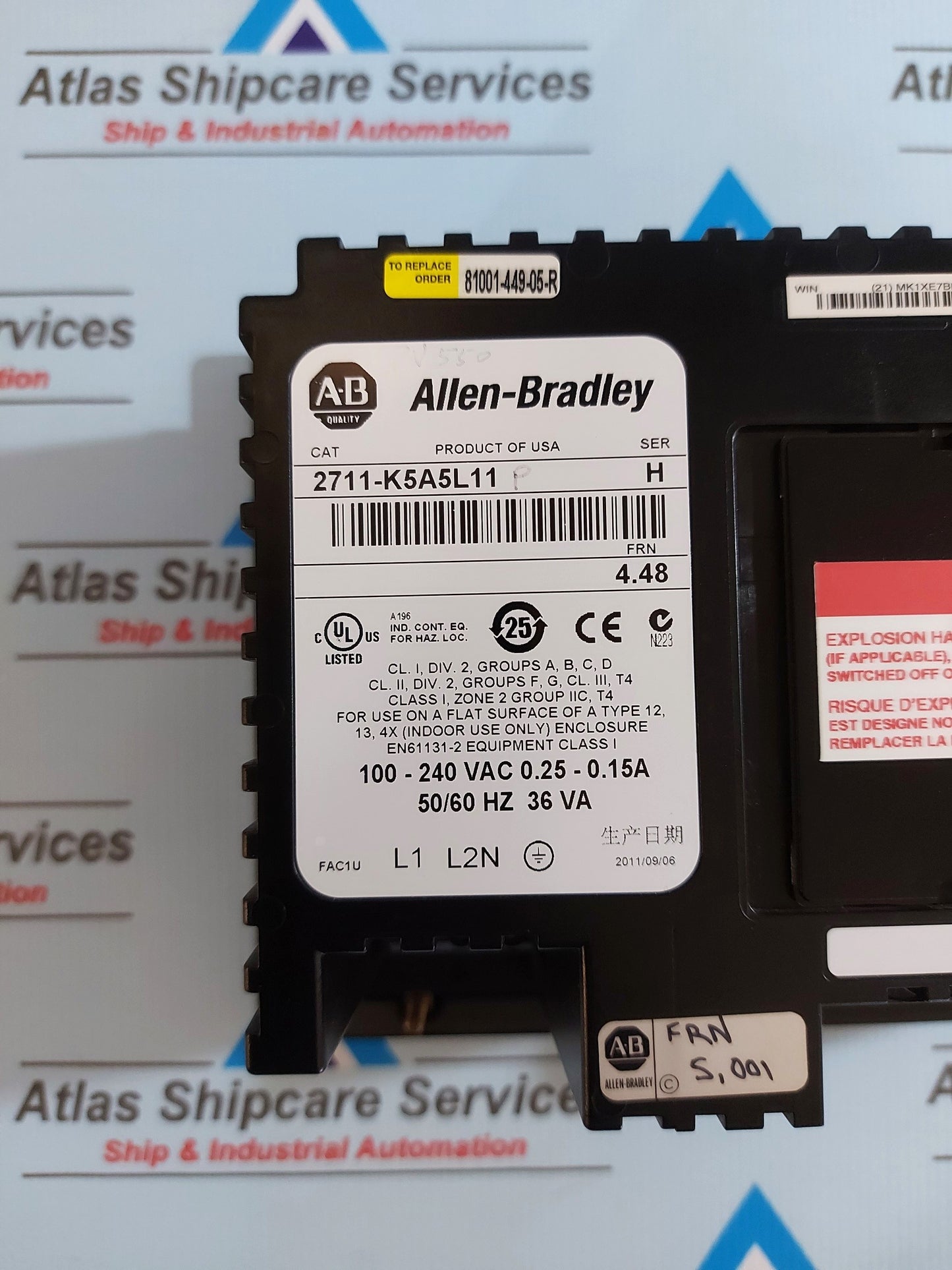 ALLEN-BRADLEY 2711-K5A5L11P OPERATOR INTERFACE PANEL 100-240VAC 0.25-0.15A SER.H