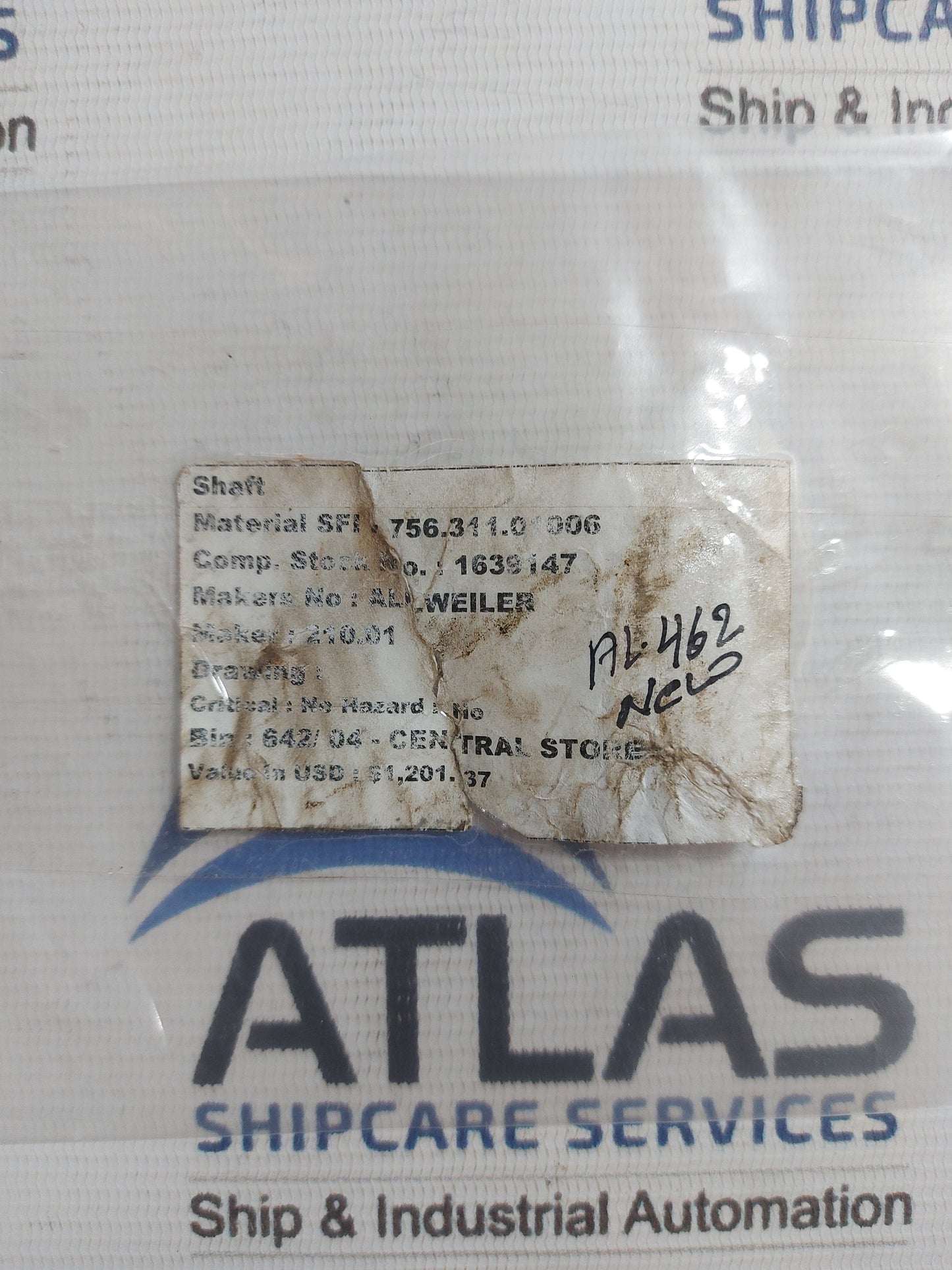 ALLWEILER 210.01 PUMP SHAFT VG TWH1-U2.11A-S1-W110