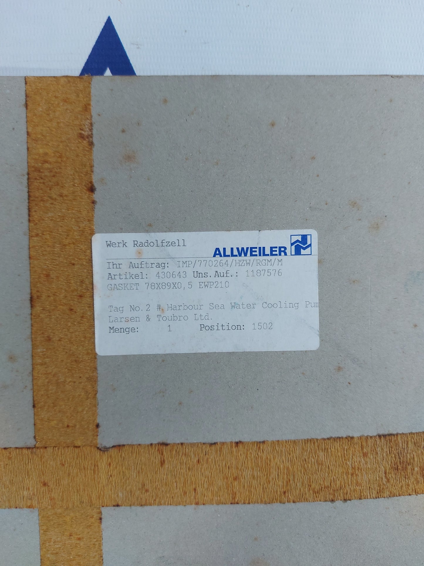ALLWEILER 78X89X0,5 EWP210 SET OF GASKETS