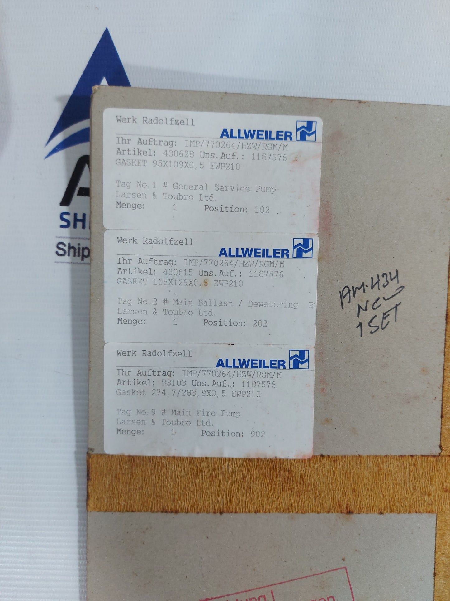 ALLWEILER 78X89X0,5 EWP210 SET OF GASKETS
