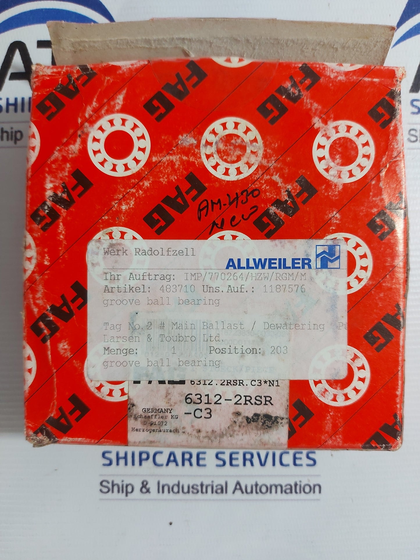 ALLWEILER FAG 6312.2RSR.C3 011B.B GROOVE BALL BEARING