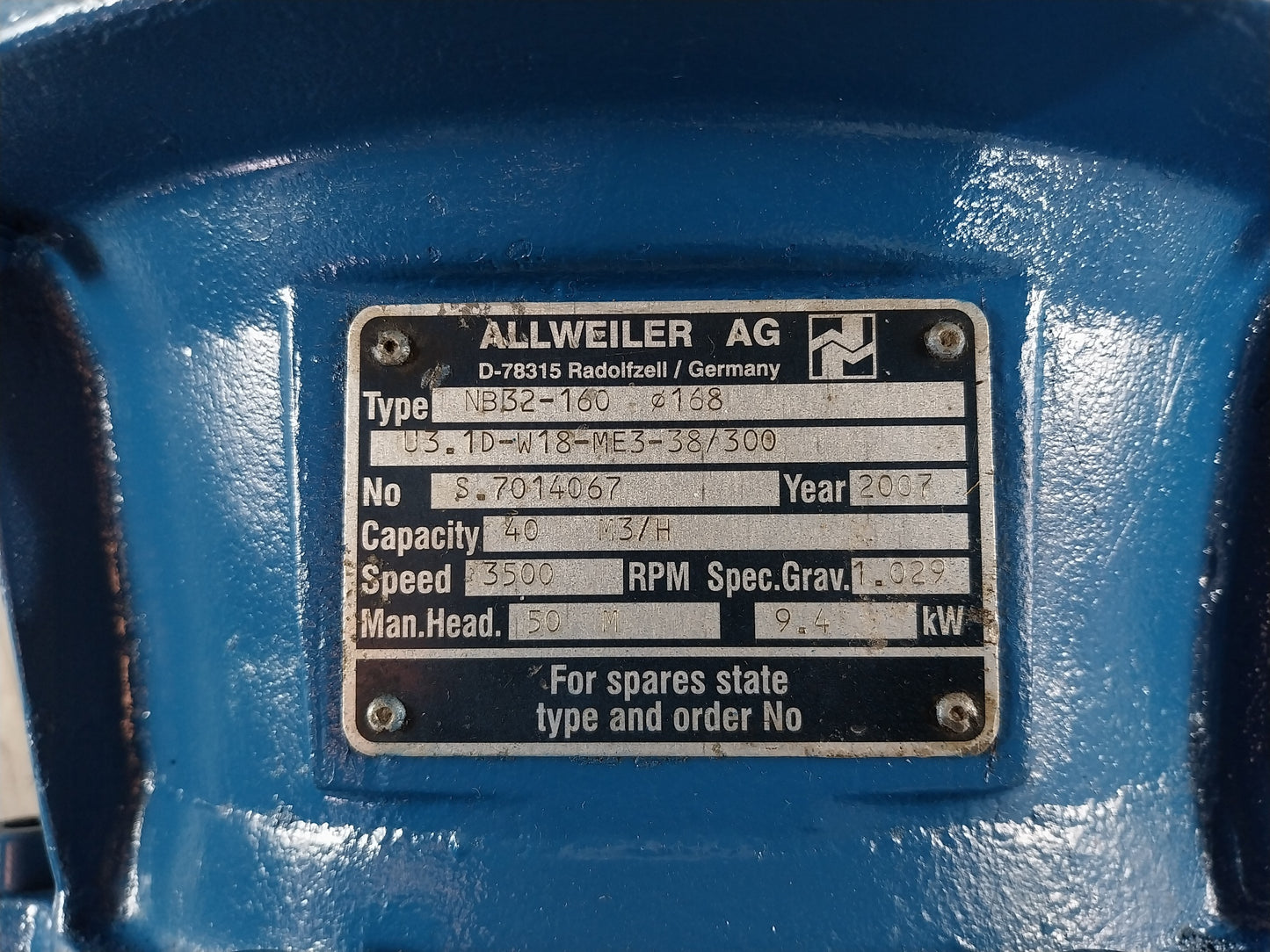 ALLWEILER NB32-160 CENTRIFUGAL PUMP
