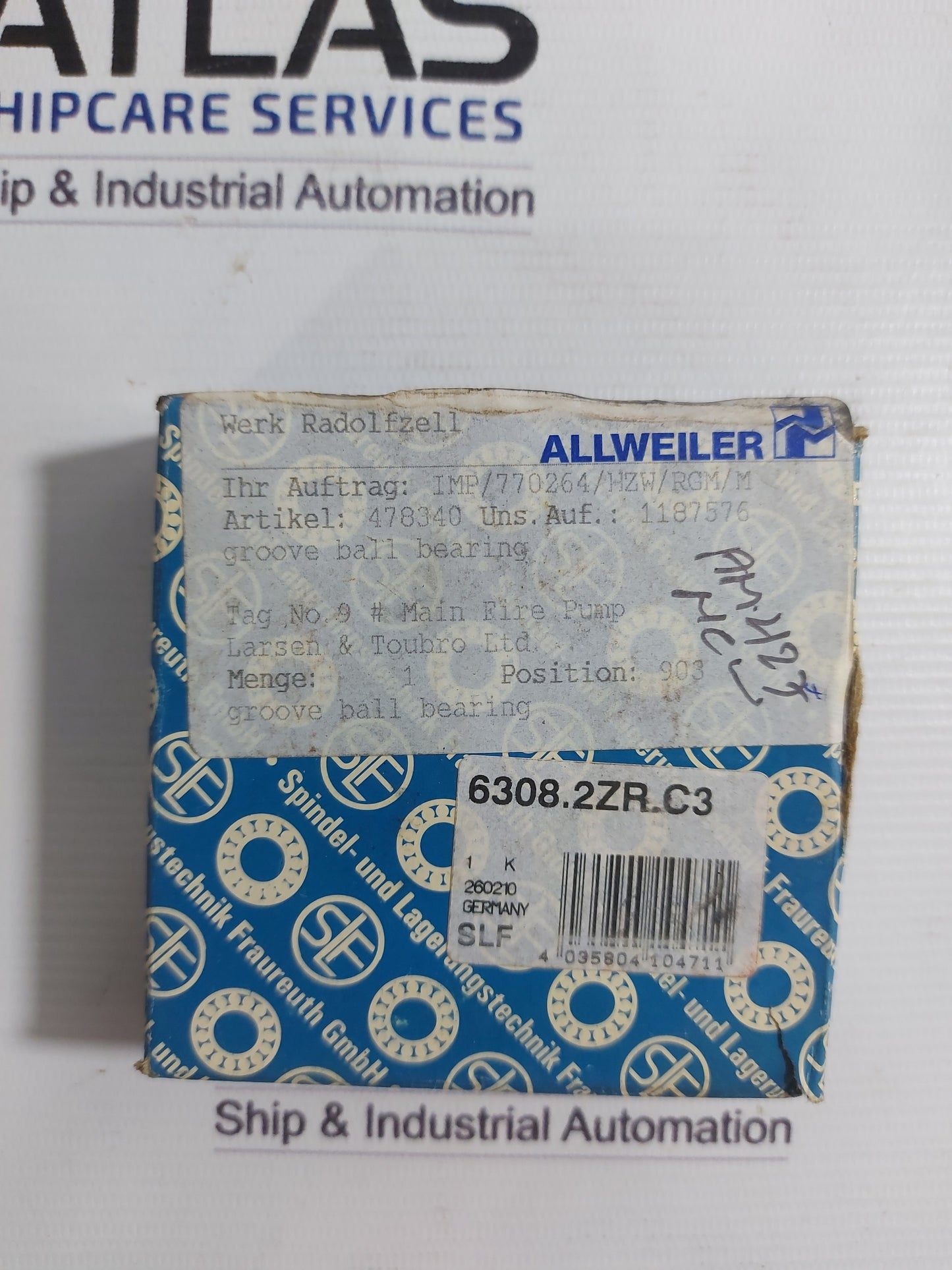ALLWEILER SLF 6308.2ZR.C3 056F GROOVE BALL BEARING