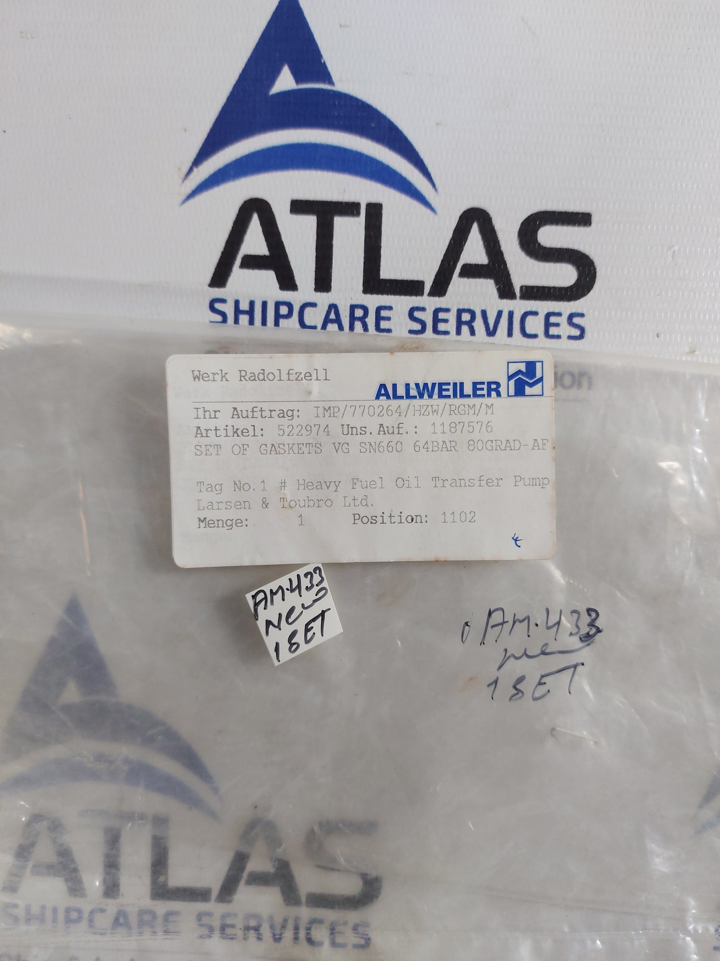 ALLWEILER VG SN660 64BAR 80GRAD-AF SET OF GASKETS