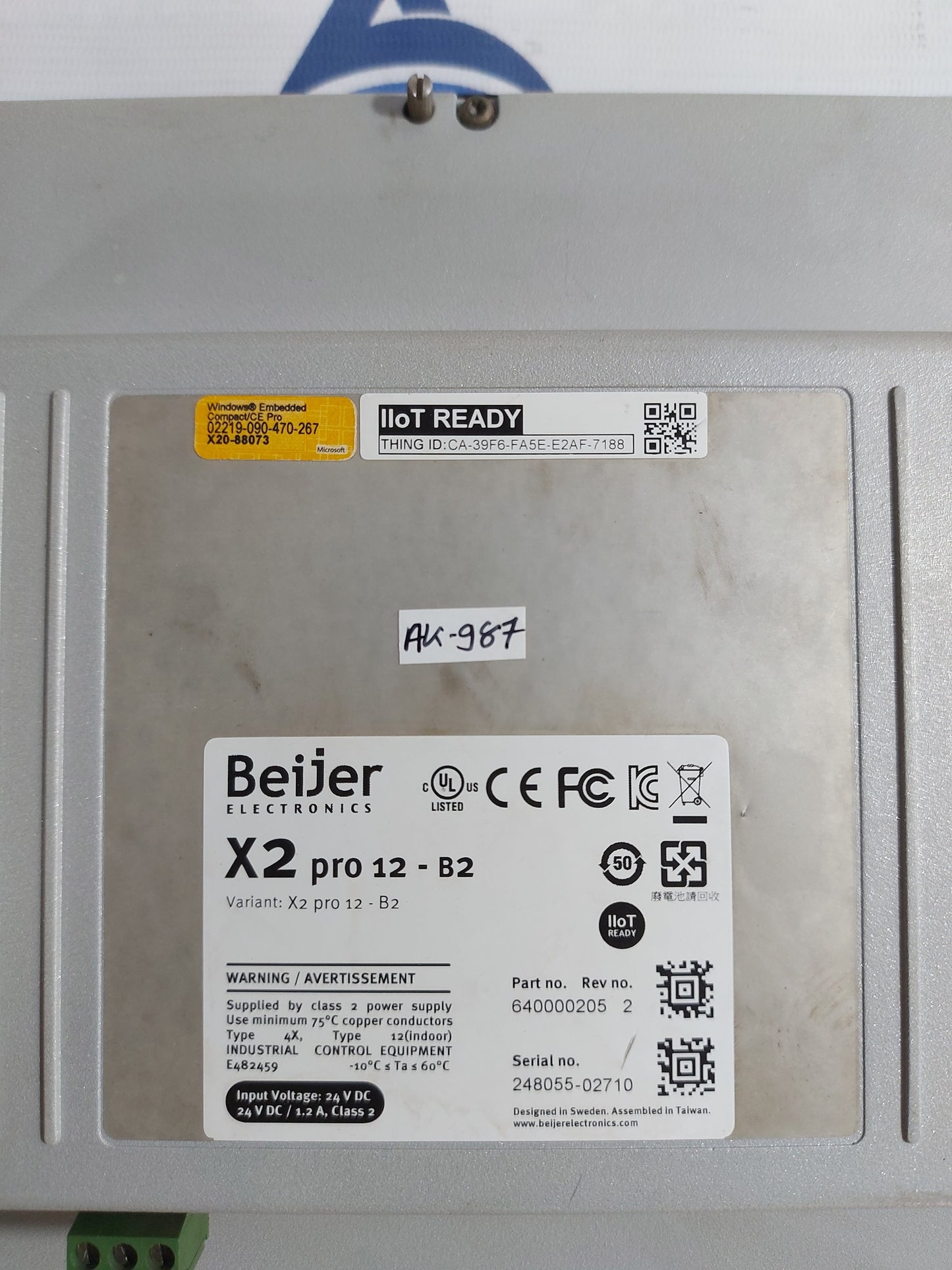 BEIJER ELECTRONICS X2 PRO 12-B2 HMI PANEL DISPLAY 640000205