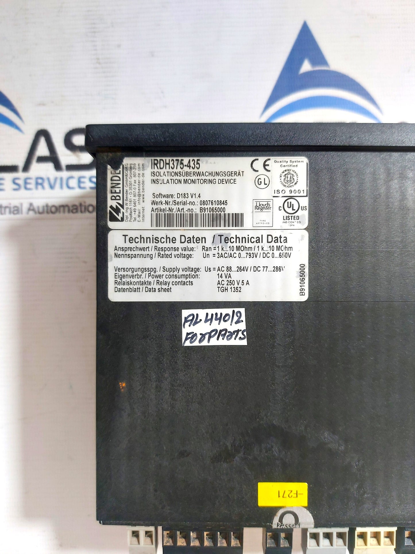 BENDER IRDH375-435 INSULATION MONITORING DEVICE