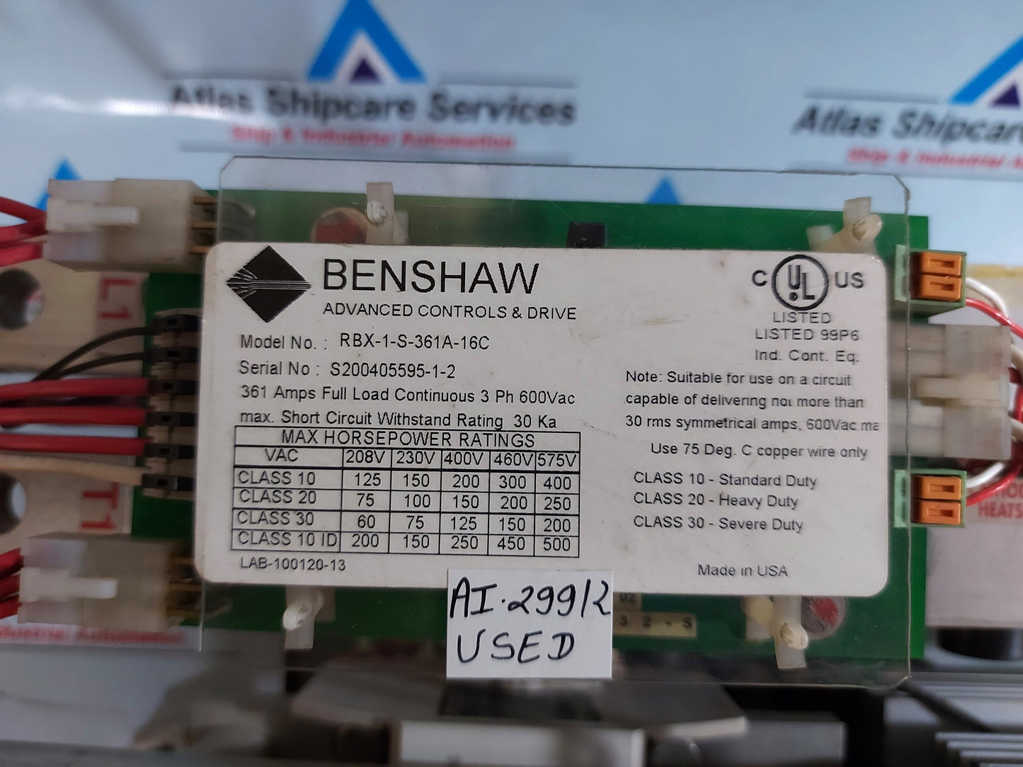 BENSHAW RBX-1-S-361A-16C OPEN CHASSIS SOFT STARTER