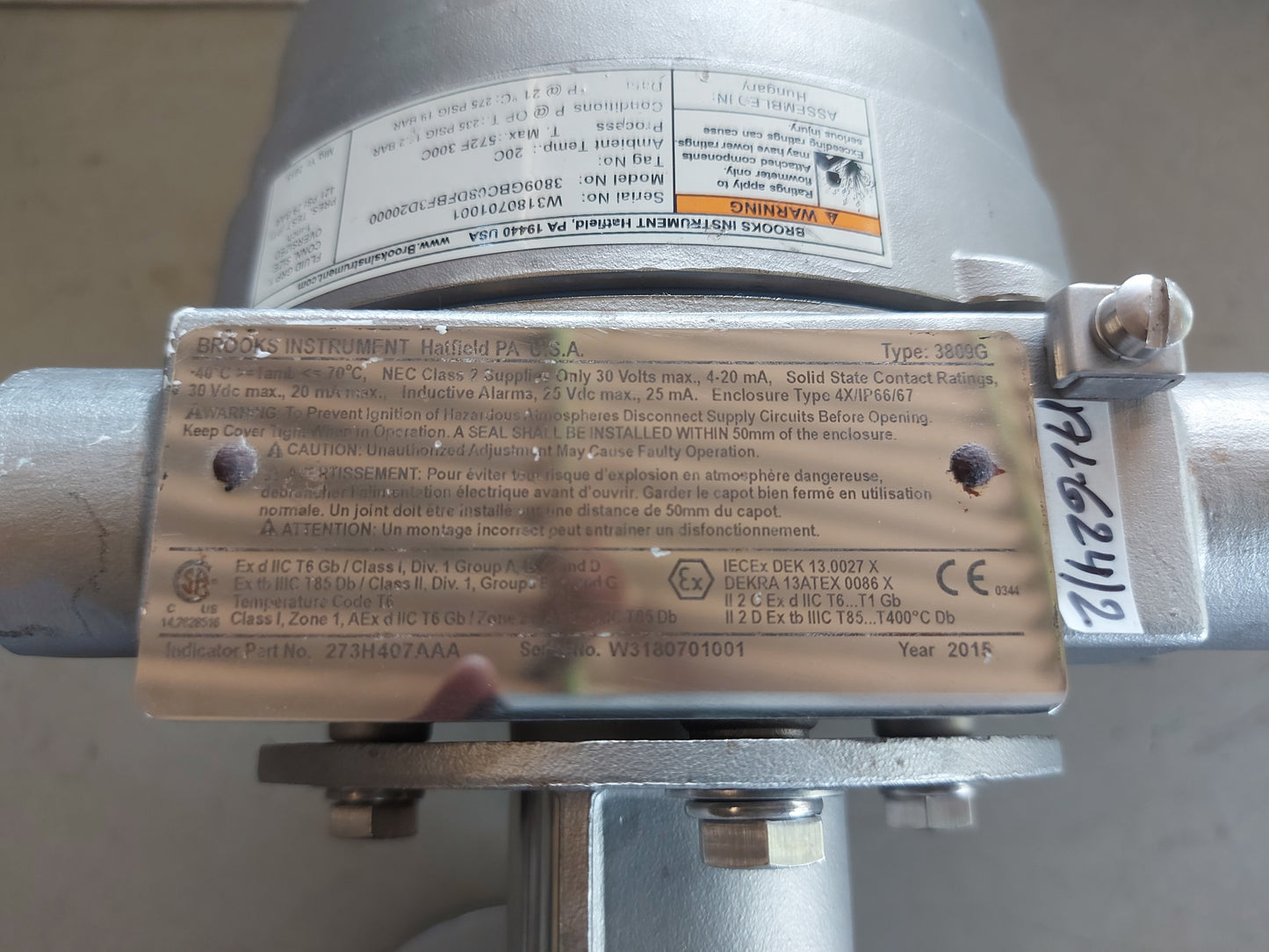 BROOKS MT3809G SERIES METAL TUBE VARIABLE AREA FLOWMETER