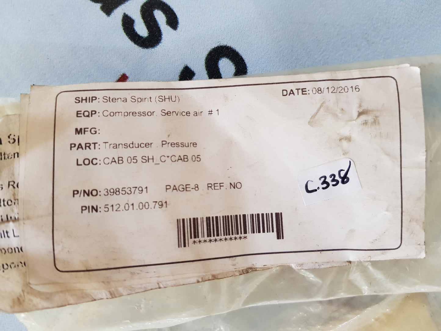 COMPRESSOR TRANSDUCER PRESSURE 39853791 FOR COMPRESSOR