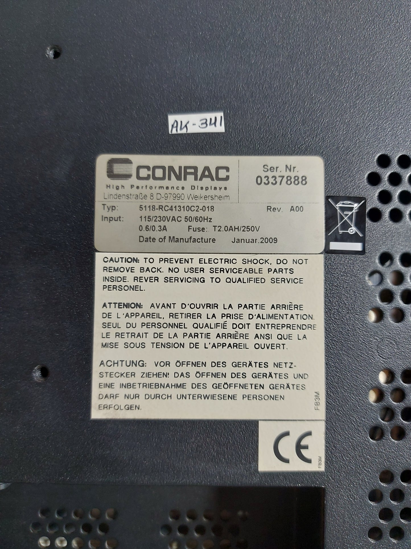 CONRAC 5118-RC41310C2-018 LCD DISPLAY 115/230VAC 50/60Hz