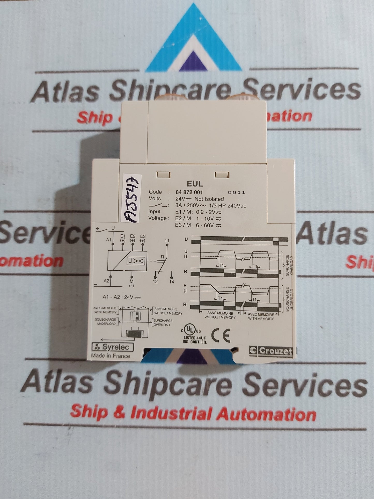 CROUZET EUL 84 872 001 MONITORING RELAY 8A/250~ 1/3 HP 240VAC