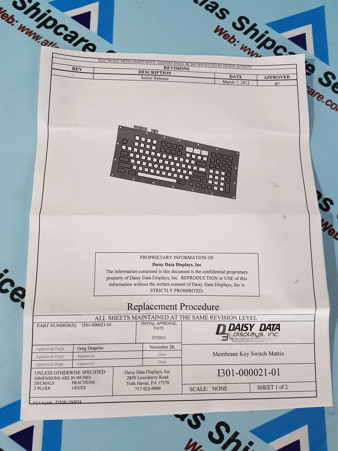 Daisy Data I301-000021-01 Membrane Key Switch Matrix