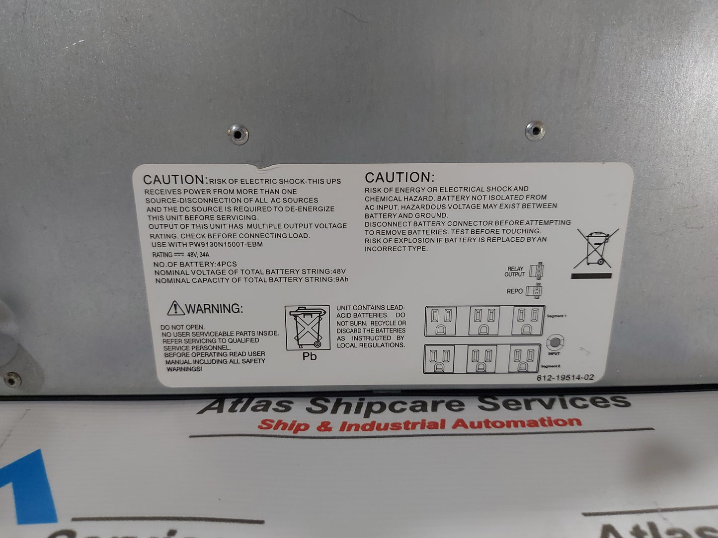 EATON PW9130L1500T-XL UPS 125V/120V/110V/100V~ 48VDC,34A COMPUTER POWER SUPPLY
