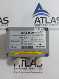 EMERSON MAS 2600-G40-03-4/IP 4-20mA TWO WIRE LEVEL TRANSMITTER