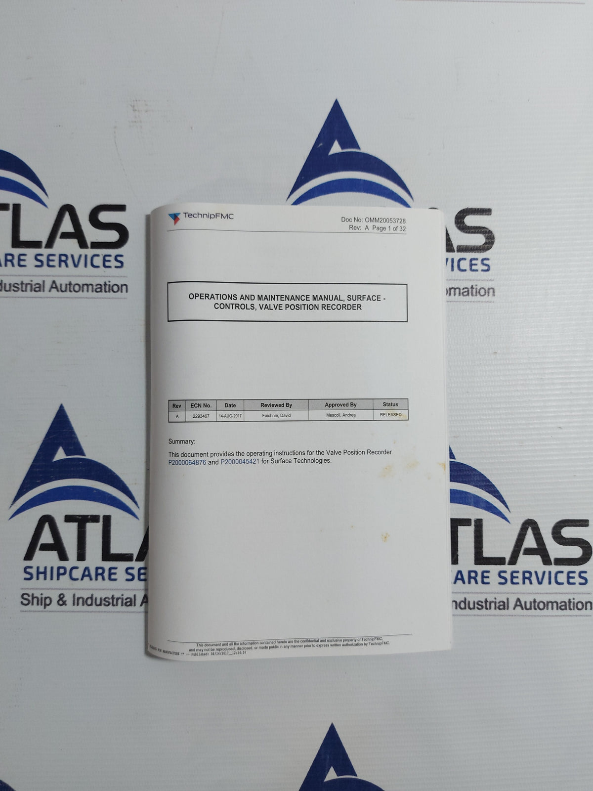 FMC TECHNOLOGIES P2000064876 DIGITAL VALVE POSTION RECORDER