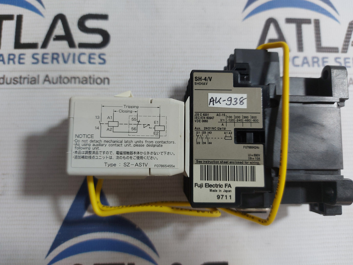 FUJI ELECTRIC SH-4/V CONTACTOR WITH AUXILIARY RELAY COIL 200-220V