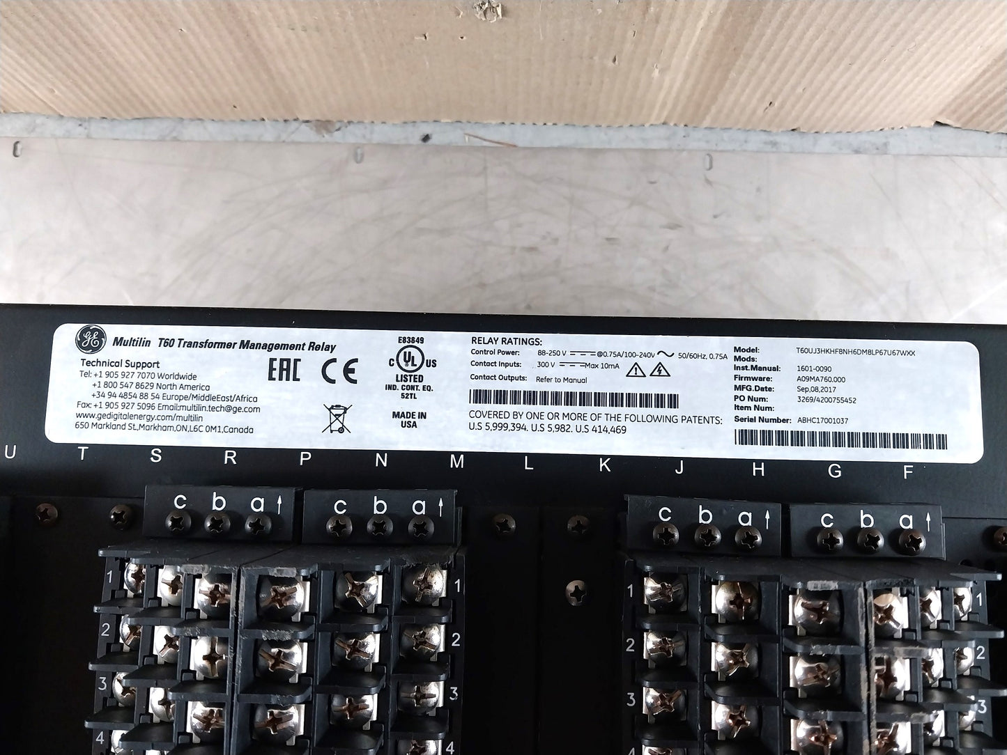 GE T60UJ3HKHF8NH6DM8LP67U67WXX MULTILIN T60 TRANSFORMER MANAGEMENT RELAY