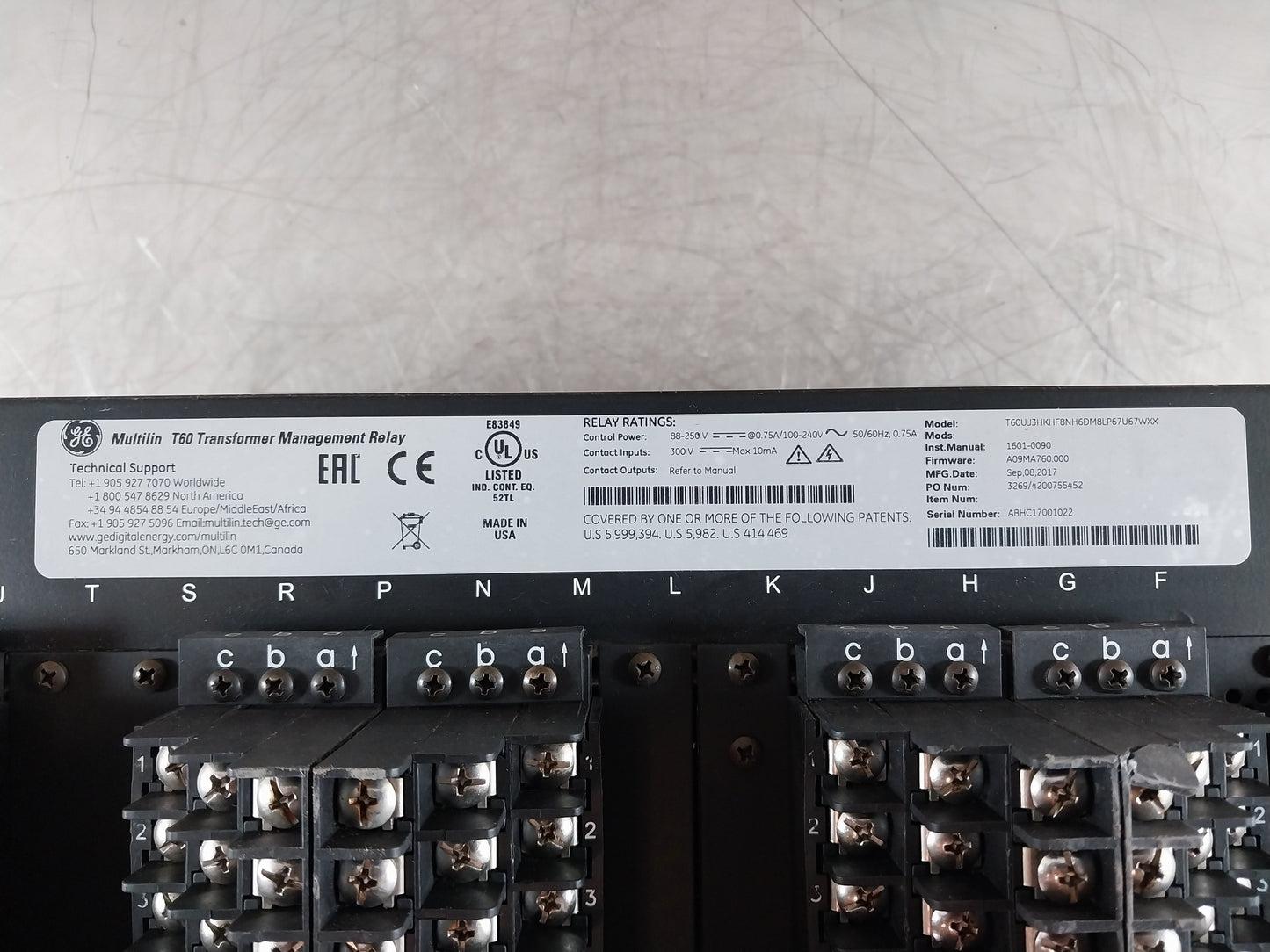 GE T60UJ3HKHF8NH6DM8LP67U67WXX MULTILIN T60 TRANSFORMER MANAGEMENT RELAY
