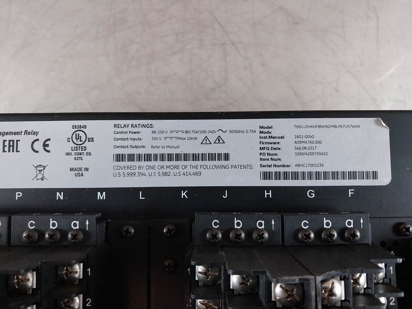 GE T60UJ3HKHF8NH6DM8LP67U67WXX MULTILIN T60 TRANSFORMER MANAGEMENT RELAY