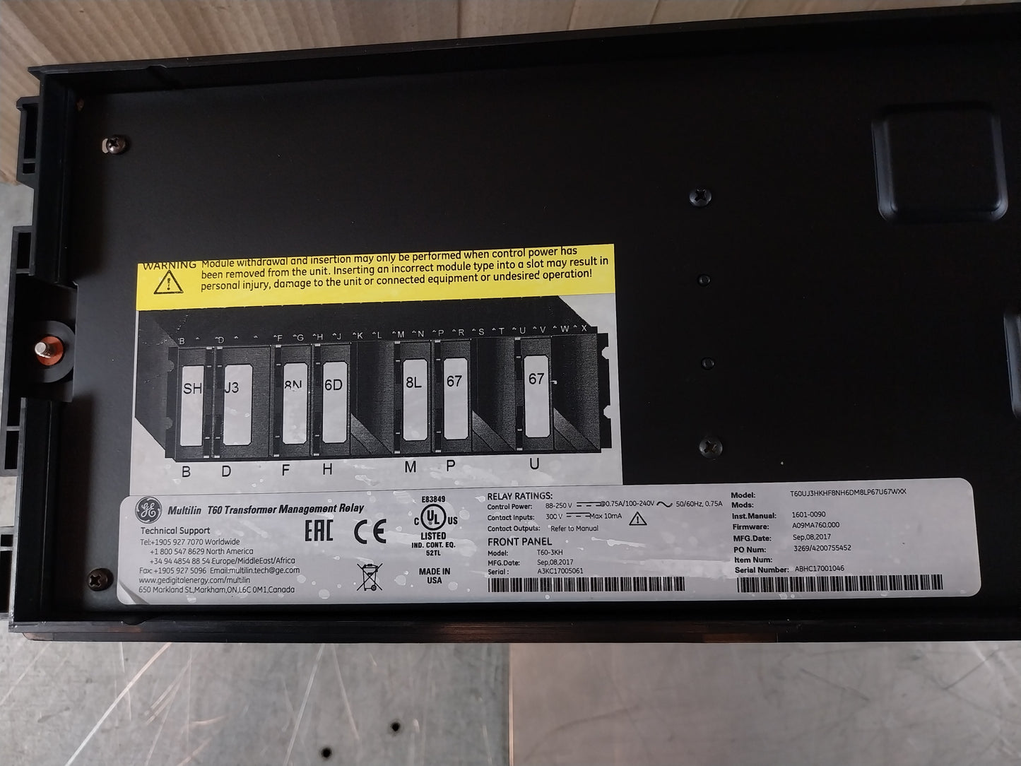 GE T60UJ3HKHF8NH6DM8LP67U67WXX MULTILIN T60 TRANSFORMER MANAGEMENT RELAY