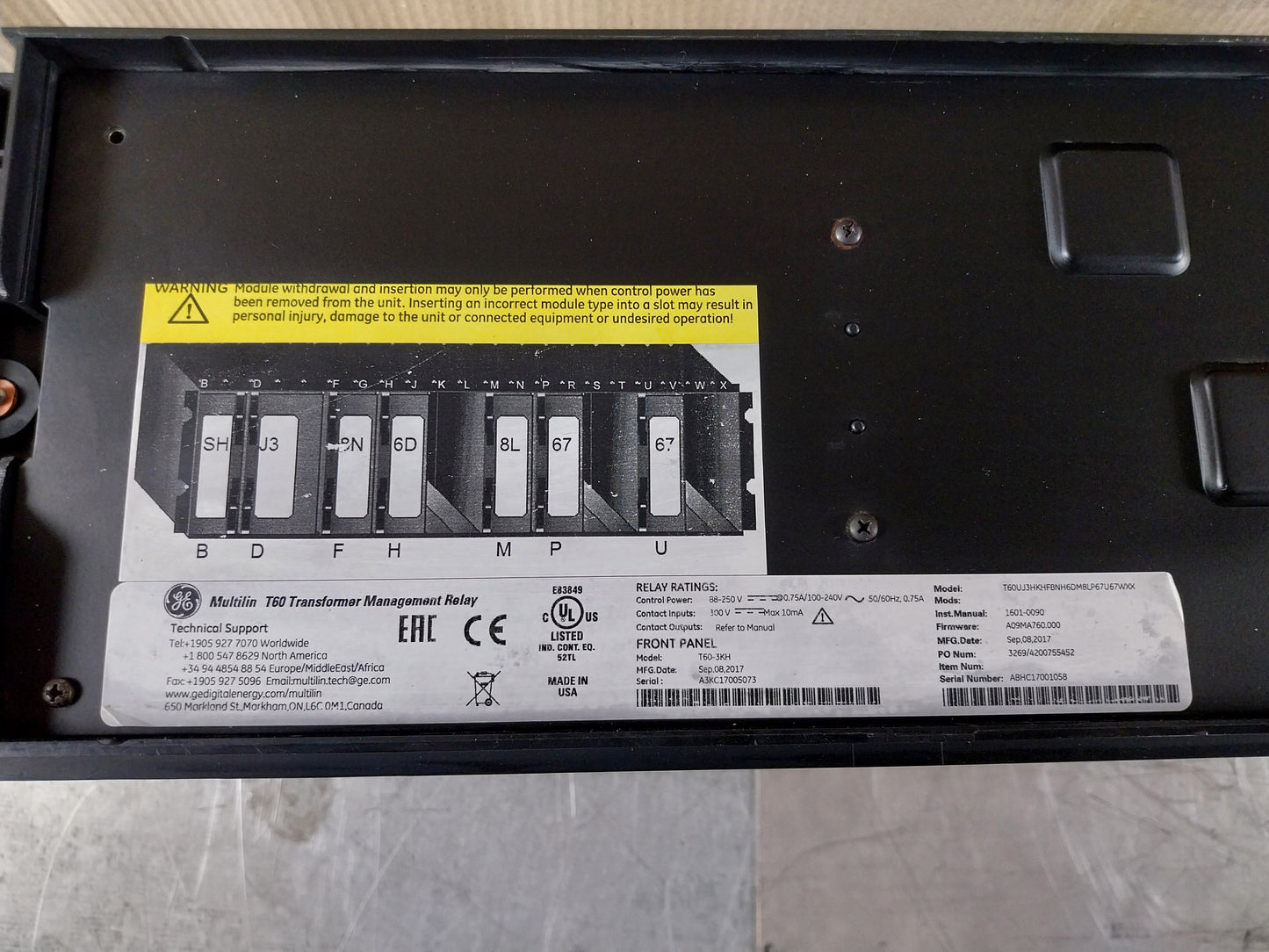 GE T60UJ3HKHF8NH6DM8LP67U67WXX MULTILIN T60 TRANSFORMER MANAGEMENT RELAY