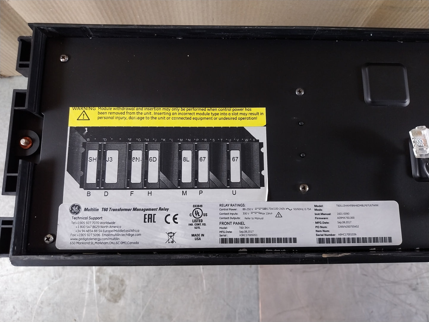 GE T60UJ3HKHF8NH6DM8LP67U67WXX MULTILIN T60 TRANSFORMER MANAGEMENT RELAY