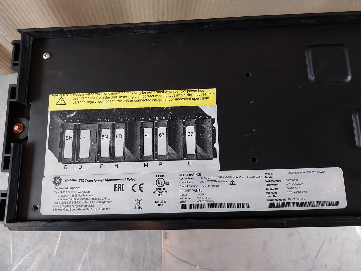 GE T60UJ3HKHF8NH6DM8LP67U67WXX MULTILIN T60 TRANSFORMER MANAGEMENT RELAY