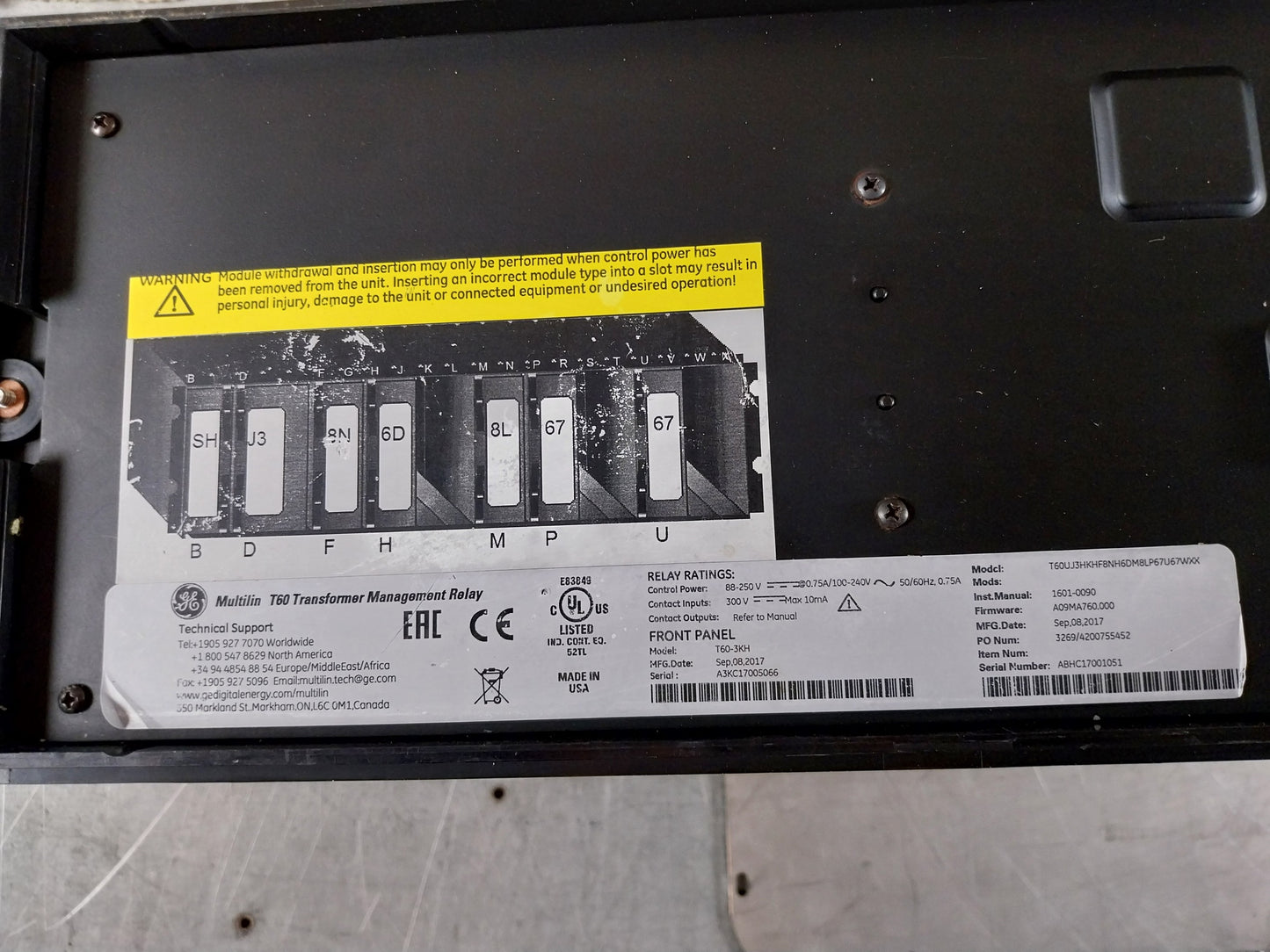 GE T60UJ3HKHF8NH6DM8LP67U67WXX MULTILIN T60 TRANSFORMER MANAGEMENT RELAY