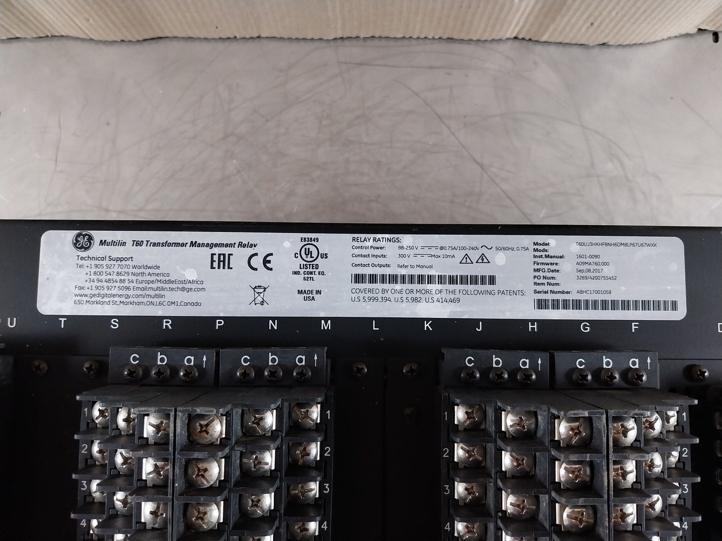 GE T60UJ3HKHF8NH6DM8LP67U67WXX MULTILIN T60 TRANSFORMER MANAGEMENT RELAY