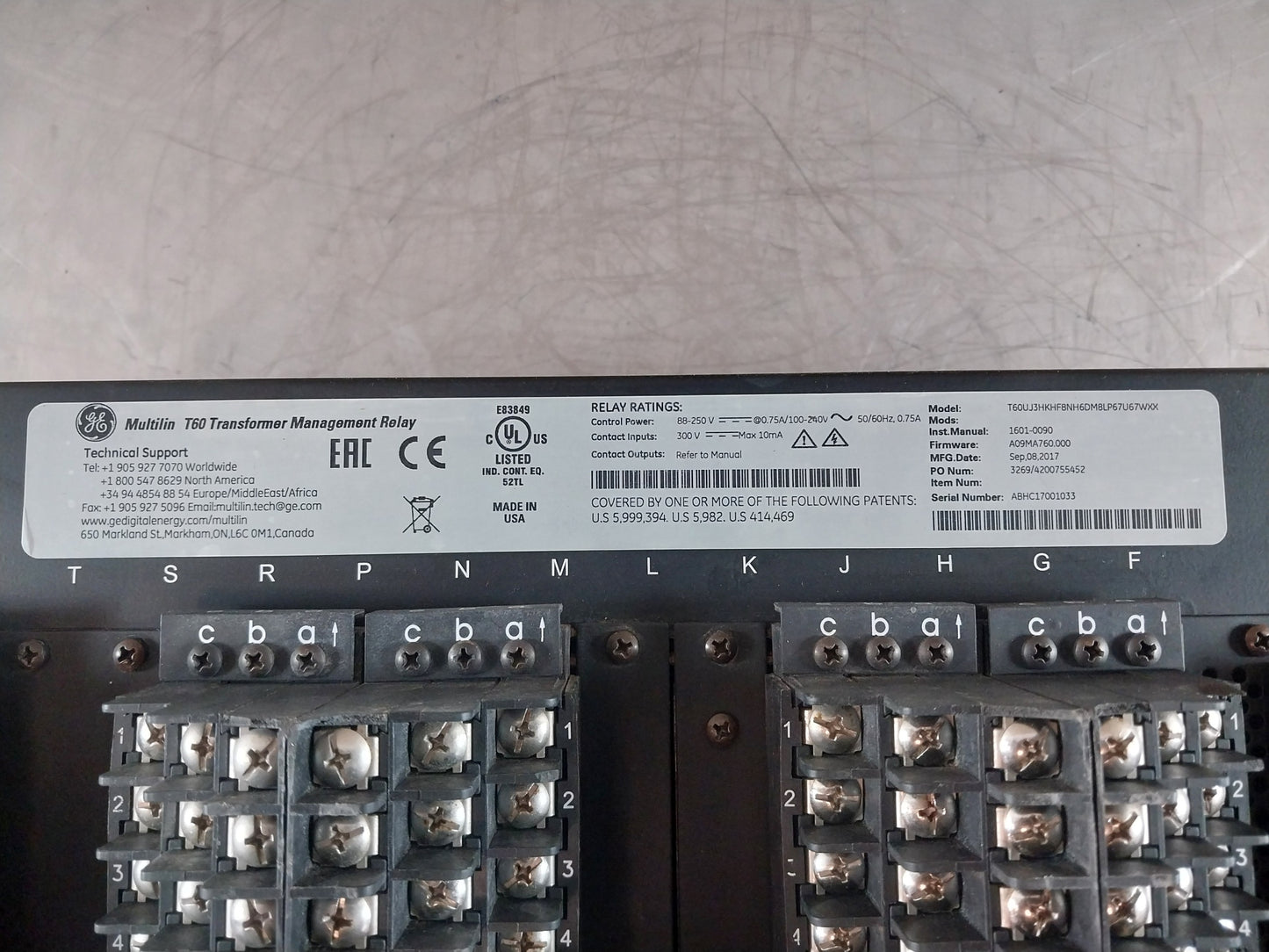 GE T60UJ3HKHF8NH6DMLP67U67WXX MULTILIN T60 TRANSFORMER MANAGEMENT RELAY