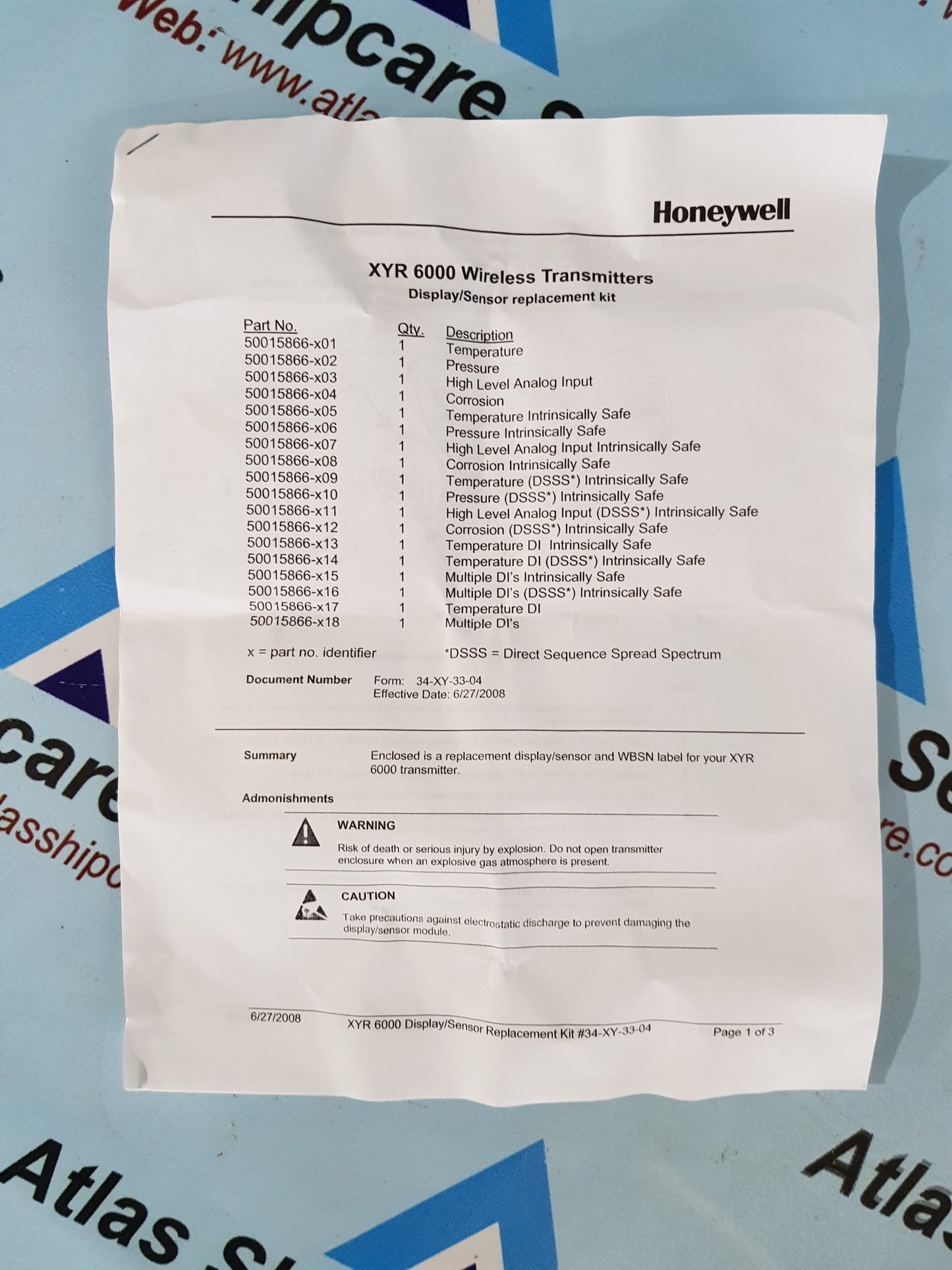 HONEYWELL 50015866-009 XYR 6000 WIRELESS TRANSMITTER