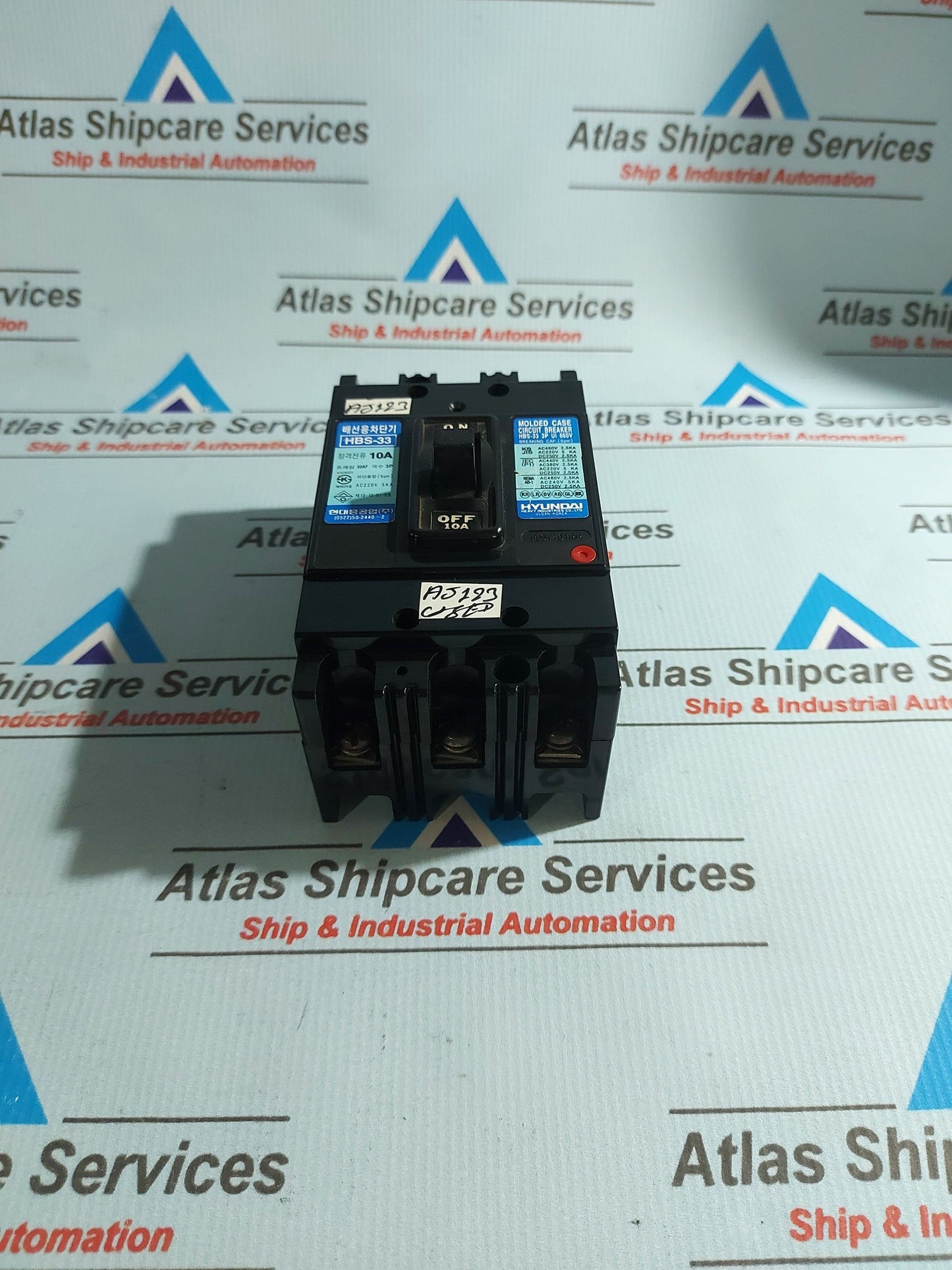 HYUNDAI HBS-33 3P MOLDED CASE CIRCUIT BREAKER 10A 660V