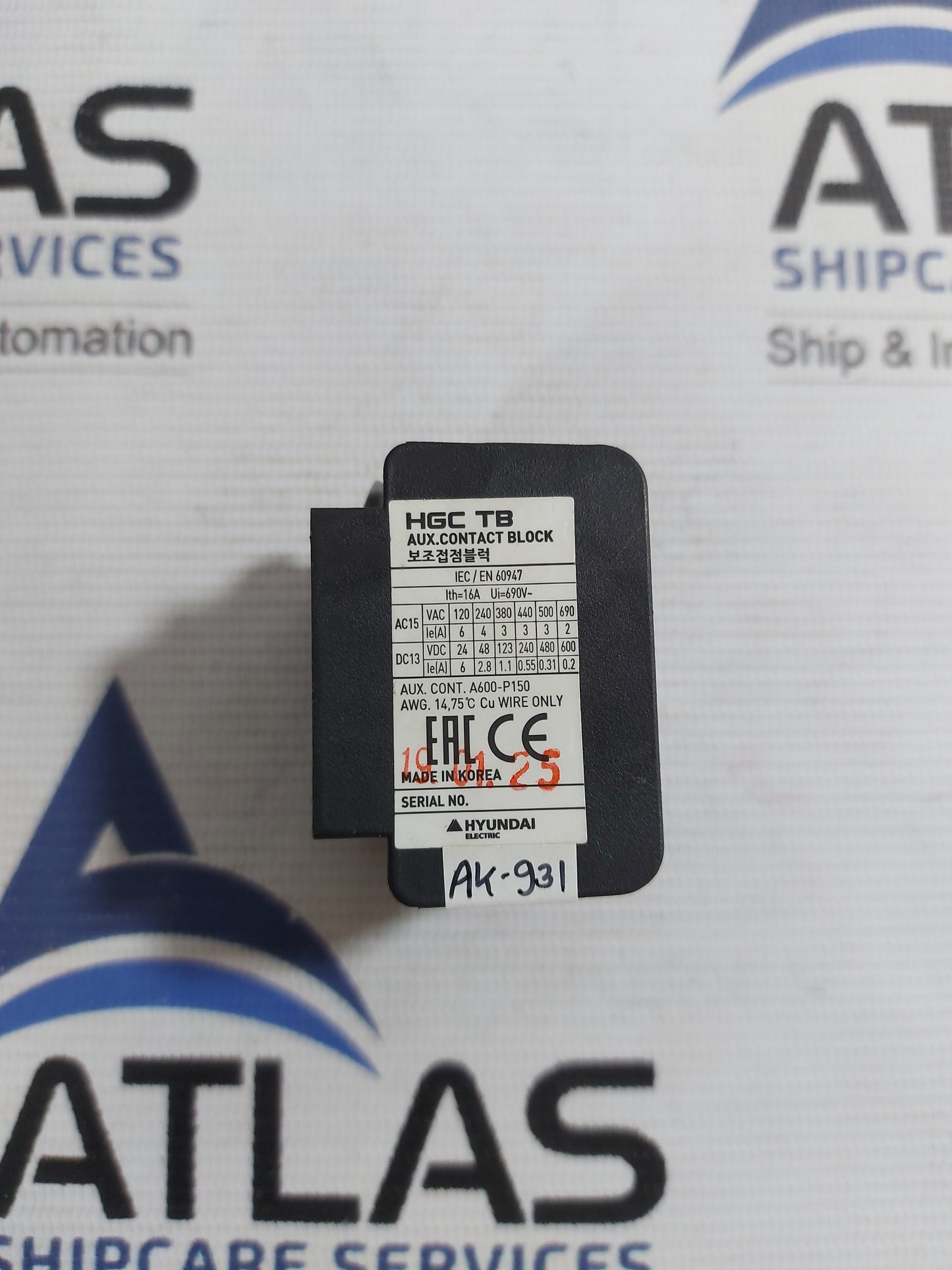 HYUNDAI HGC TB 13 AUXILIARY CONTACT BLOCK 16A 690V~