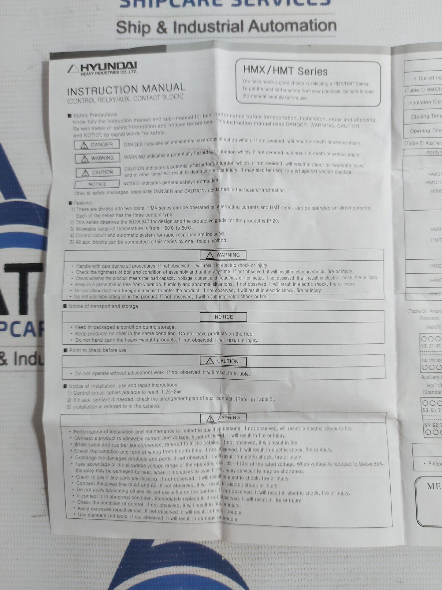 HYUNDAI HMX 22 CONTROL RELAY 400/440V 20A