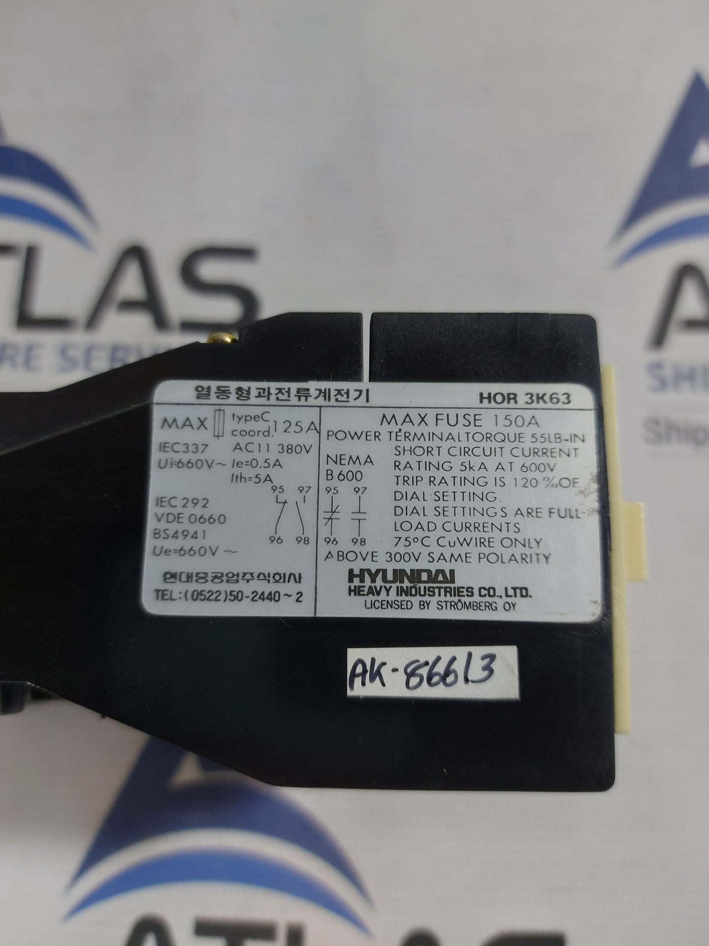 HYUNDAI HOR 3K63 THERMAL OVERLOAD RELAY 150A