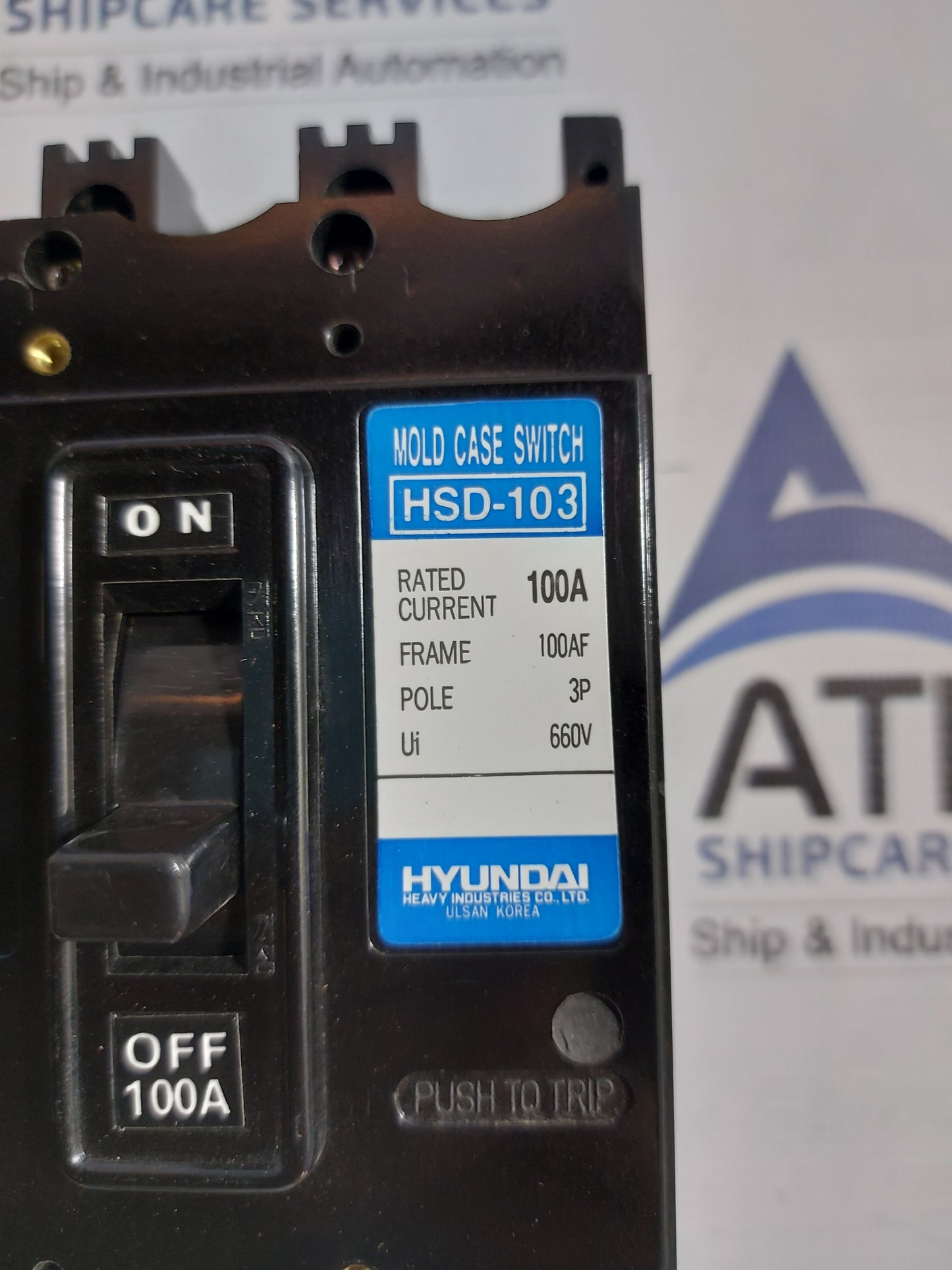 HYUNDAI HSD-103 MOLDED CASE CIRCUIT BREAKER 3 POLE 100A