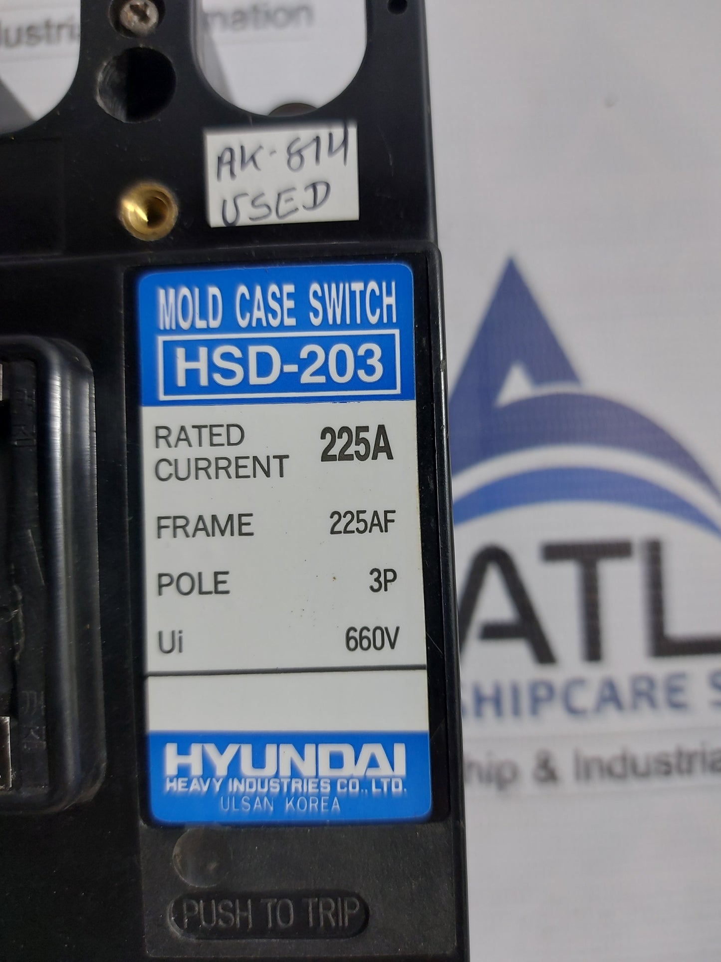 HYUNDAI HSD-203 MOLDED CASE CIRCUIT BREAKER 3 POLE 225A