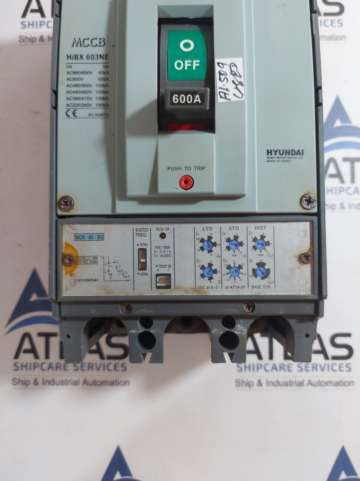 HYUNDAI HiBX 603NE MOLDED CASE CIRCUIT BREAKER 3 POLE 600A