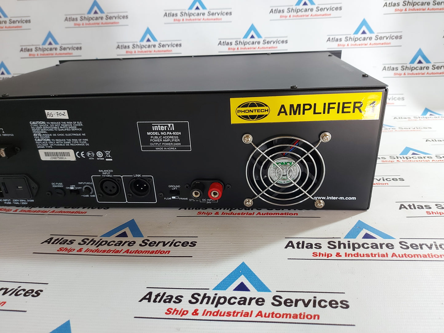 INTERM PA-9324 PUBLIC ADDRESS POWER AMPLIFIER AG702