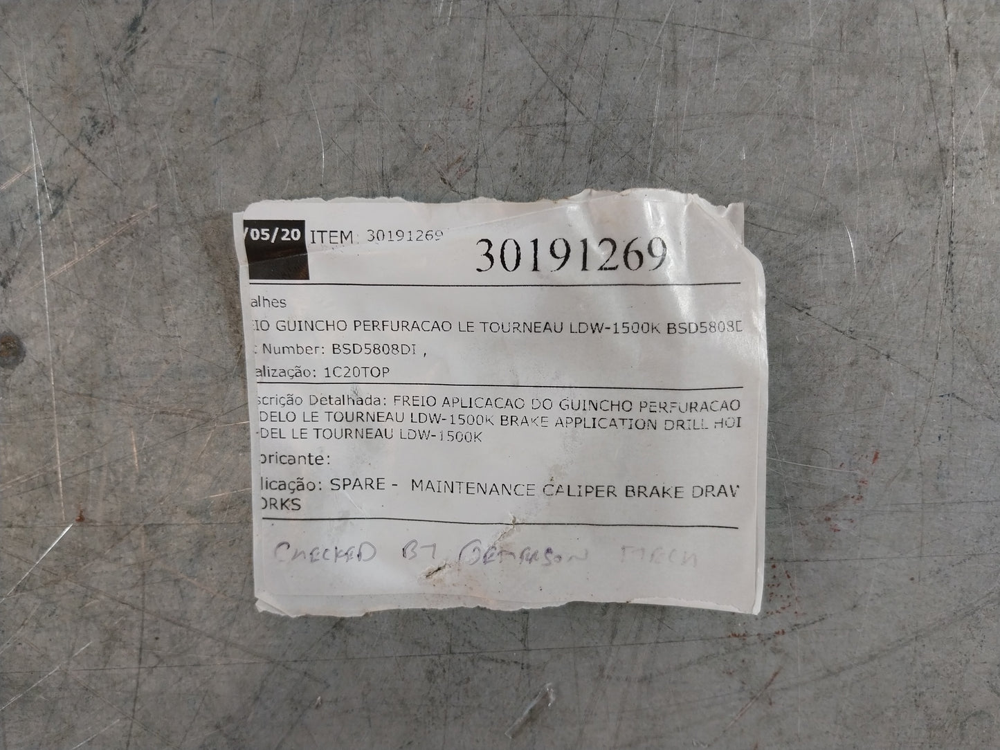 JOHNSON BSS 5808 CALIPER BRAKE ASSEMBLY FOR DRILL HOIST SYSTEM 30191269